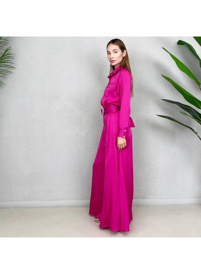 QABEELA RAM23 HOT PINK SATIN JUMPSUIT - Image 1
